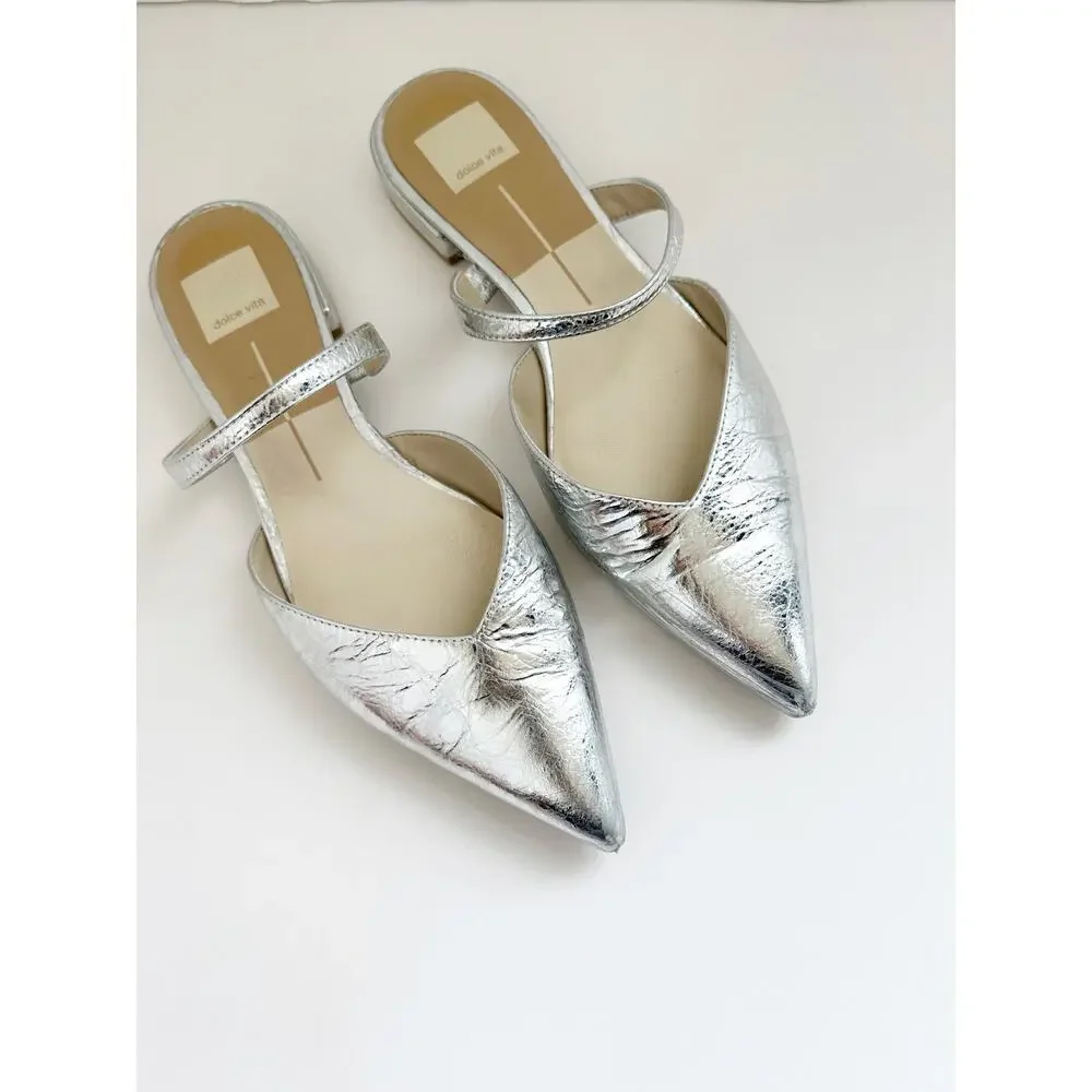 Dolce Vita Pointed Toe Mule Silver Distressed Leather 8M Flat - Picture 4 of 7